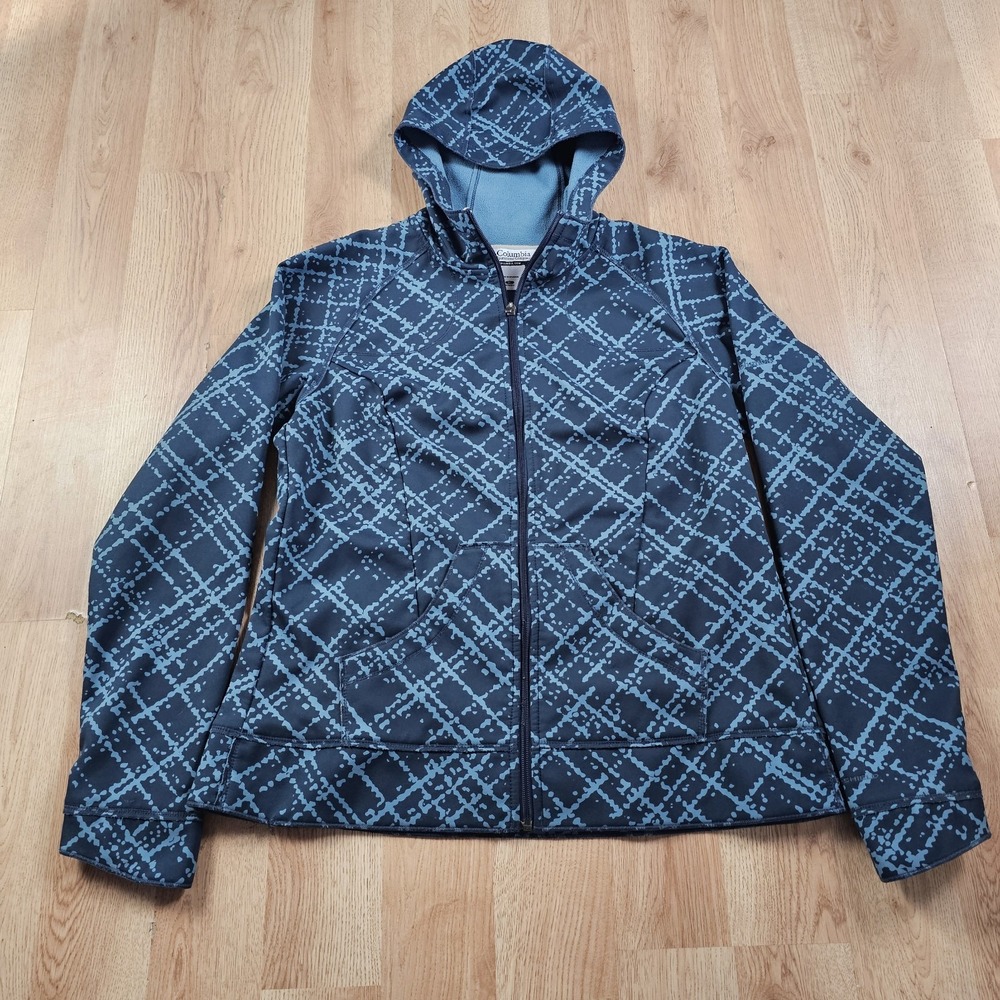 Columbia Omni-Shield Hoodie Womens XL Blue Geometric Softshell Fleece WL6440